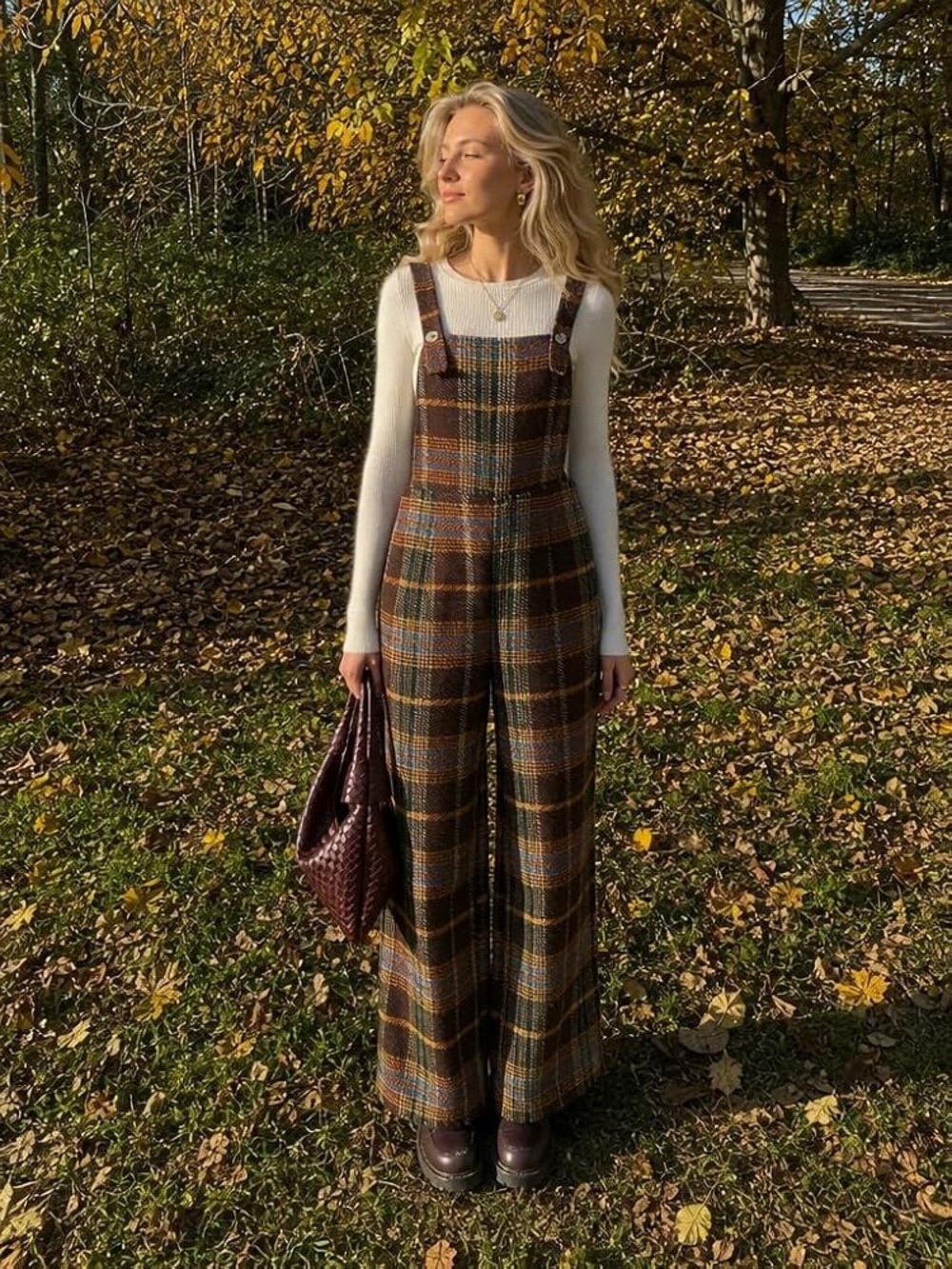Cider Brown Plaid Tweed Overalls M